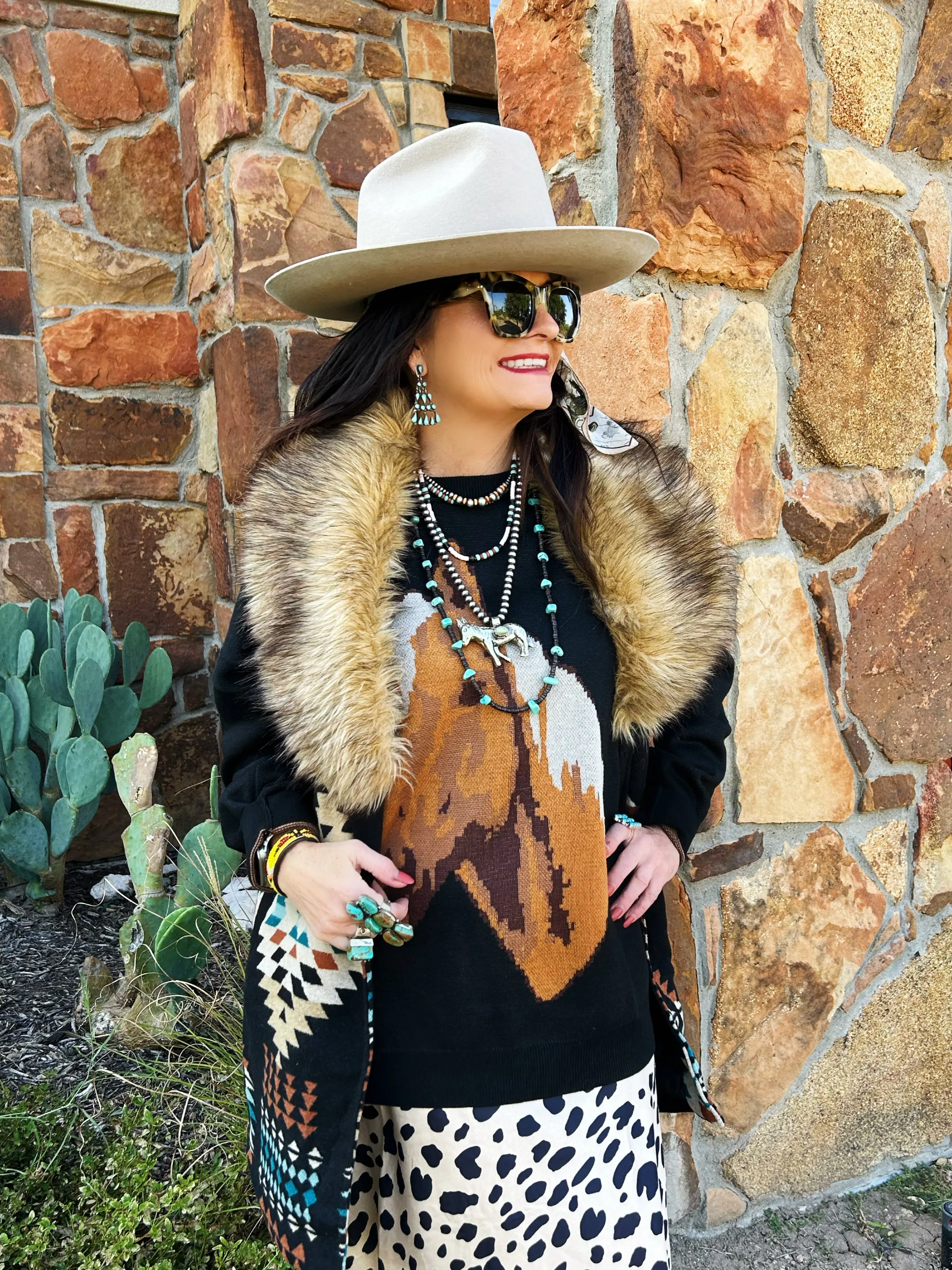 Carly Aztec Fur Collar Vest