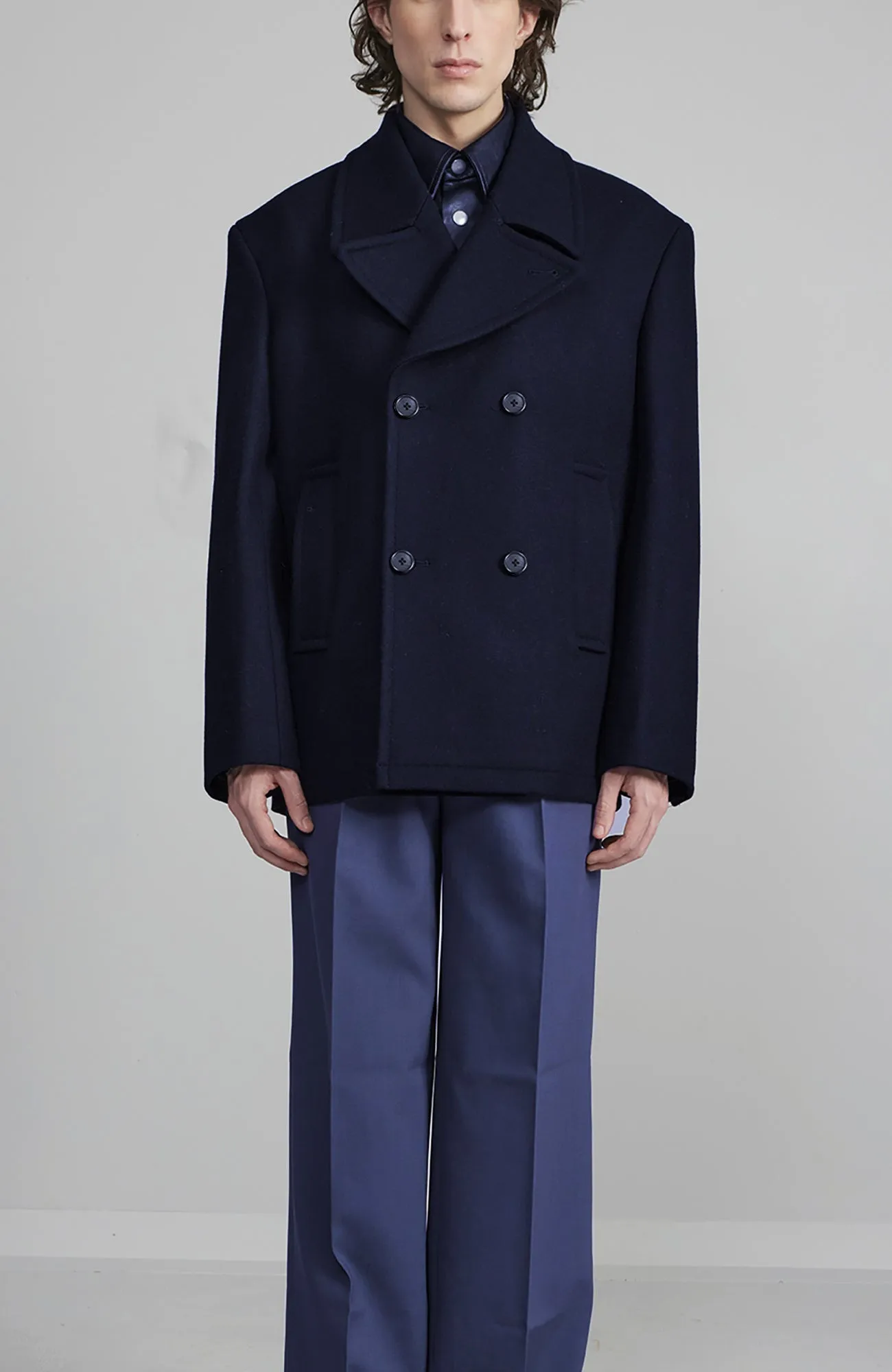 CARRARA NAVY WOOL & CASHMERE PEACOAT