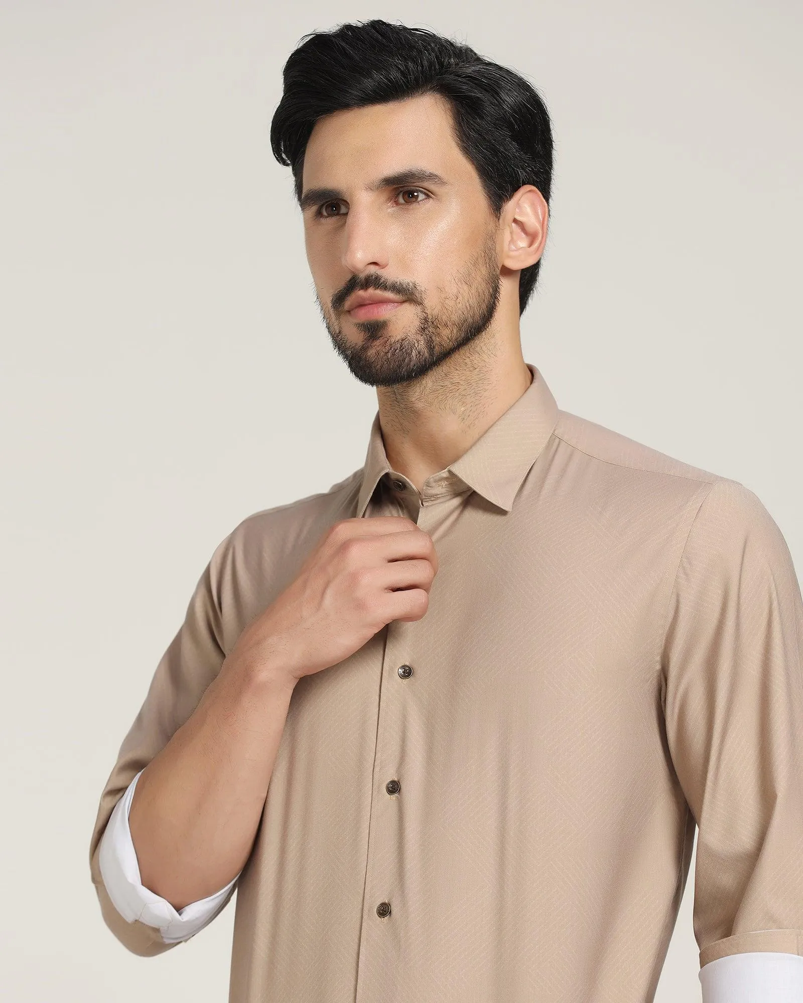 Casual Beige Printed Shirt - Bass