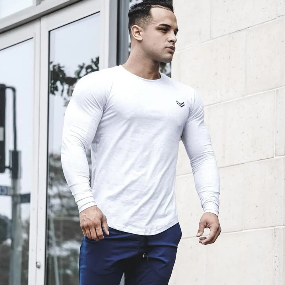 Casual Long sleeve Cotton T-shirt Men Gyms Fitness Workout Skinny t shirt 2019 Autumn New Male Tee Tops Sporty Brand Clothing