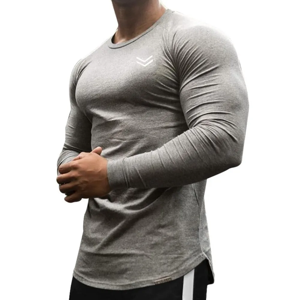 Casual Long sleeve Cotton T-shirt Men Gyms Fitness Workout Skinny t shirt 2019 Autumn New Male Tee Tops Sporty Brand Clothing