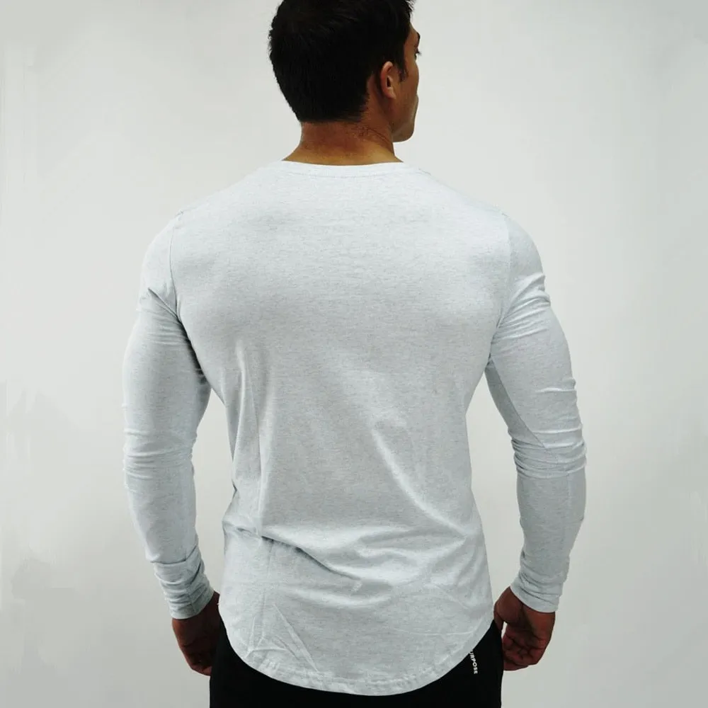 Casual Long sleeve Cotton T-shirt Men Gyms Fitness Workout Skinny t shirt 2019 Autumn New Male Tee Tops Sporty Brand Clothing