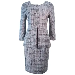 CHANEL Grey and Blue Skirt Suit Size 42