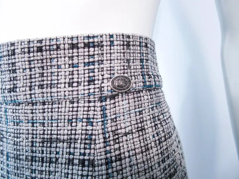 CHANEL Grey and Blue Skirt Suit Size 42