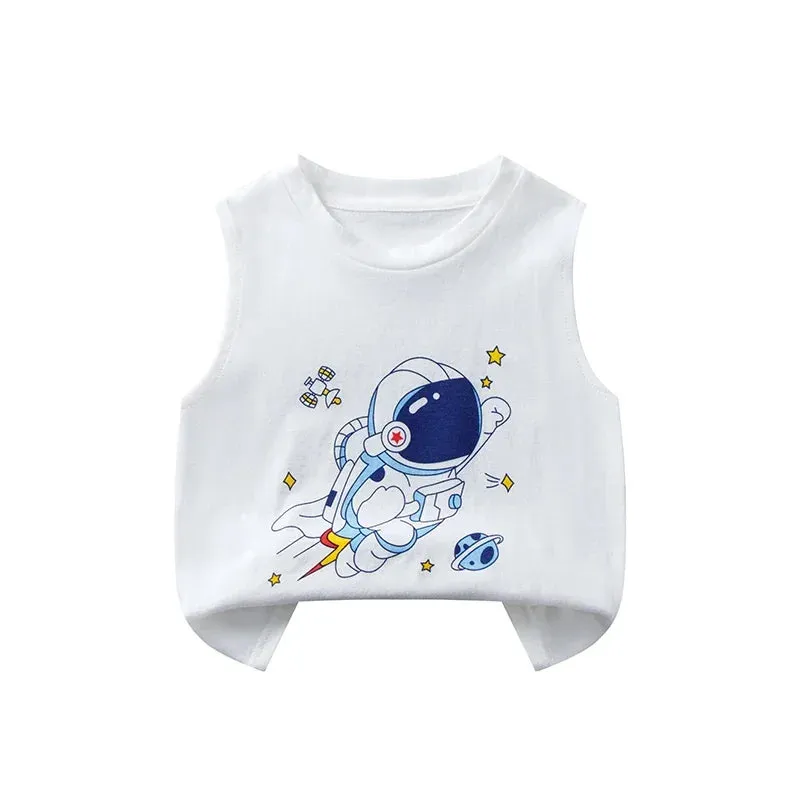 Children's Summer T-shirts Boys Girls Vests Sleeveless Cartoon Tee Tops 100% Cotton Comfortable Kids T-shirt Clothes Fashion New