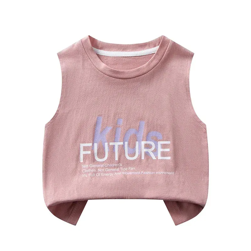 Children's Summer T-shirts Boys Girls Vests Sleeveless Cartoon Tee Tops 100% Cotton Comfortable Kids T-shirt Clothes Fashion New