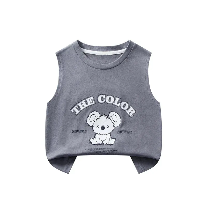 Children's Summer T-shirts Boys Girls Vests Sleeveless Cartoon Tee Tops 100% Cotton Comfortable Kids T-shirt Clothes Fashion New