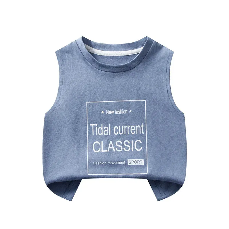 Children's Summer T-shirts Boys Girls Vests Sleeveless Cartoon Tee Tops 100% Cotton Comfortable Kids T-shirt Clothes Fashion New