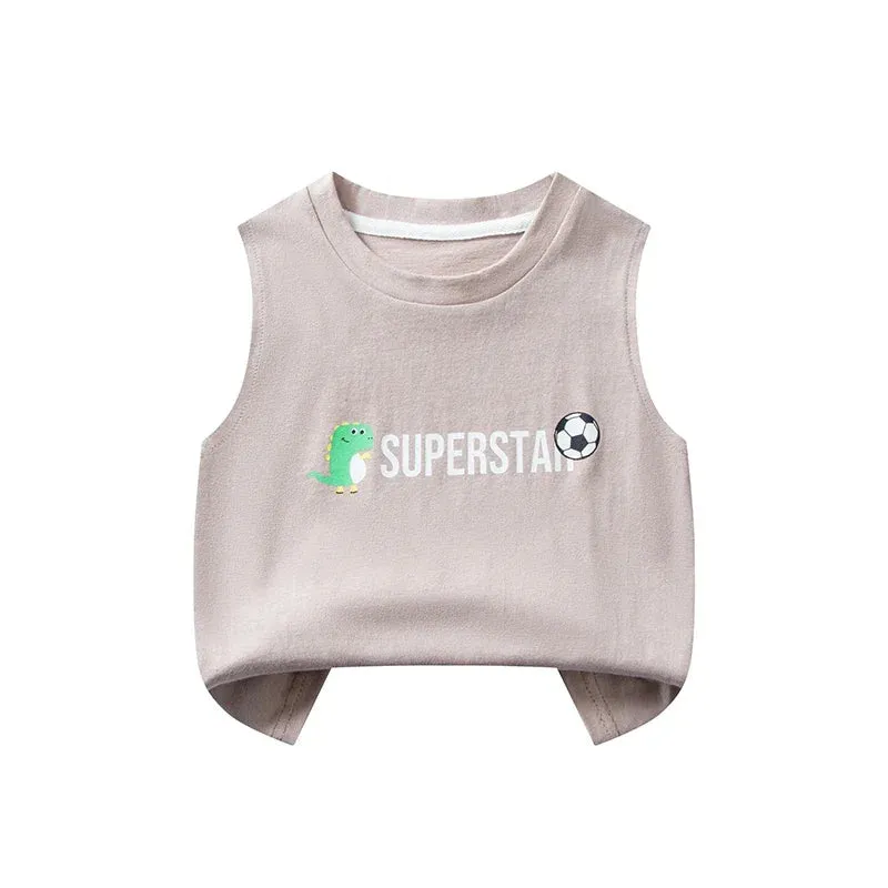 Children's Summer T-shirts Boys Girls Vests Sleeveless Cartoon Tee Tops 100% Cotton Comfortable Kids T-shirt Clothes Fashion New