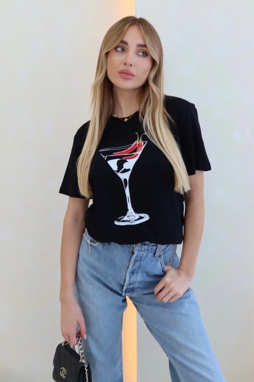 chilli cocktail black printed t-shirt