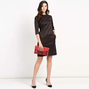 Chocolate Brown Poly Cotton Sheath Knee length Dress