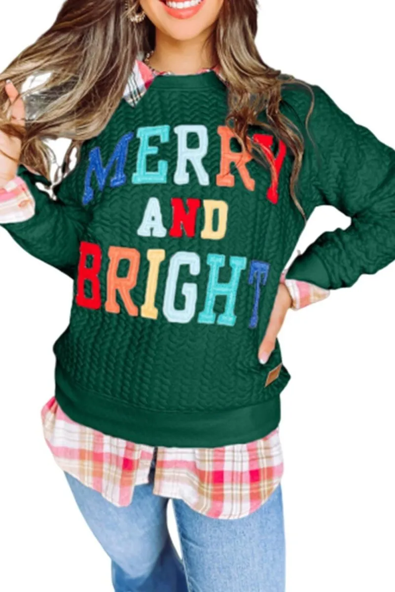 Christmas "Merry and Bright" Knit Sweatshirt