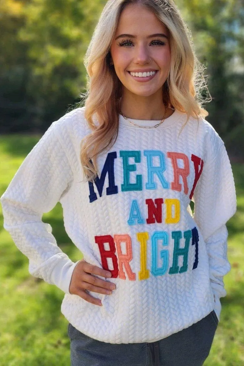 Christmas "Merry and Bright" Knit Sweatshirt