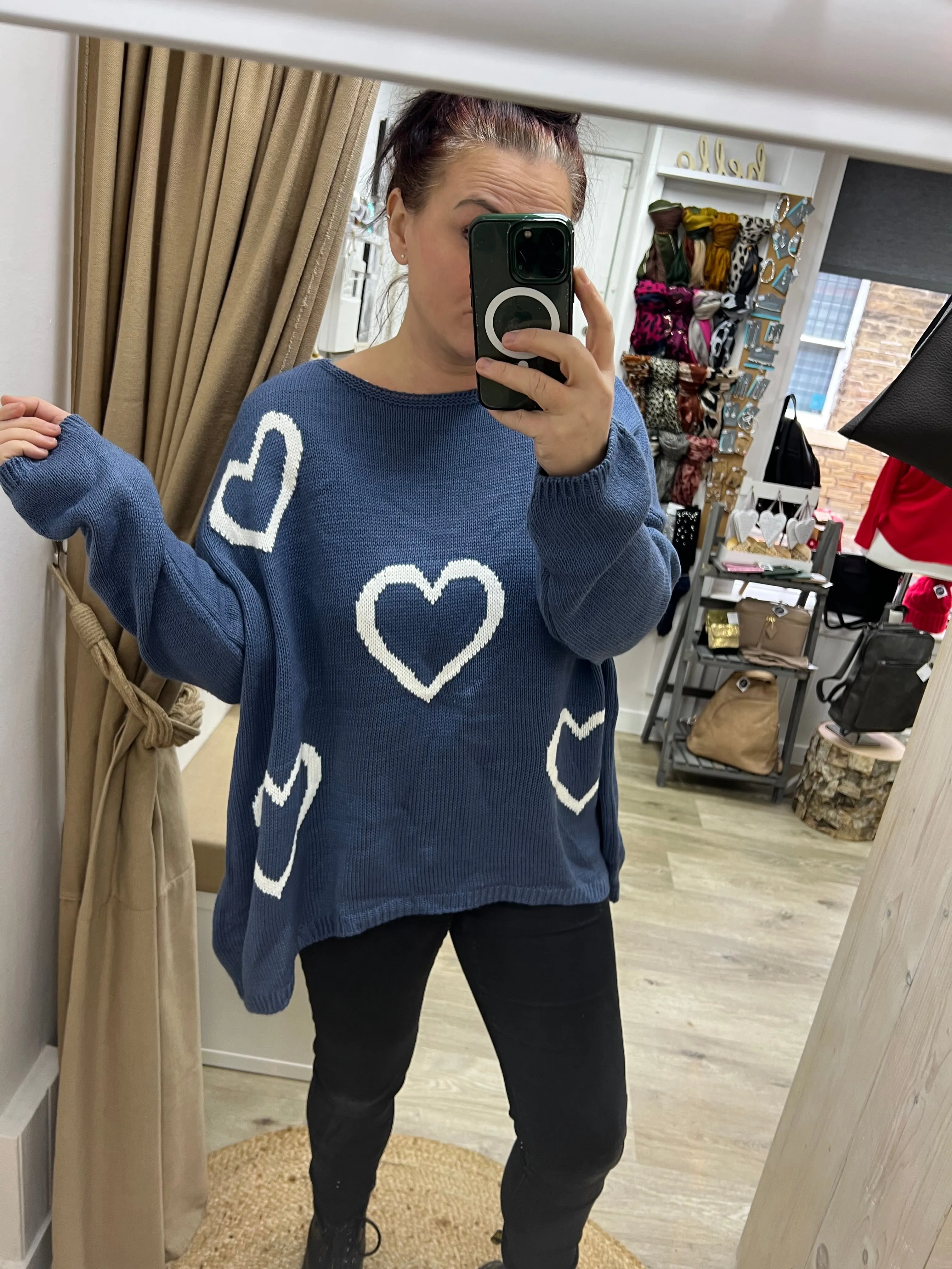 Chunky Knit Heart Jumper - Blue