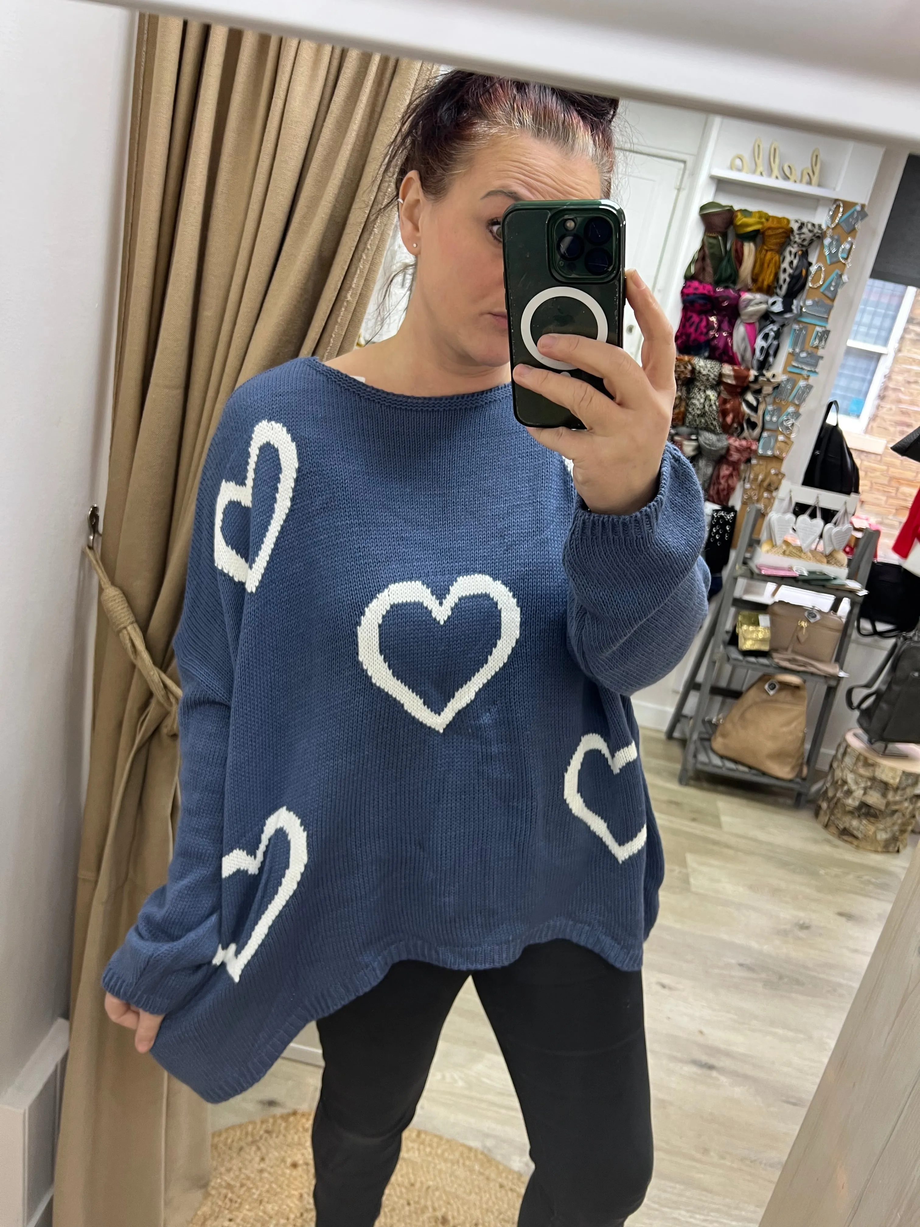 Chunky Knit Heart Jumper - Blue