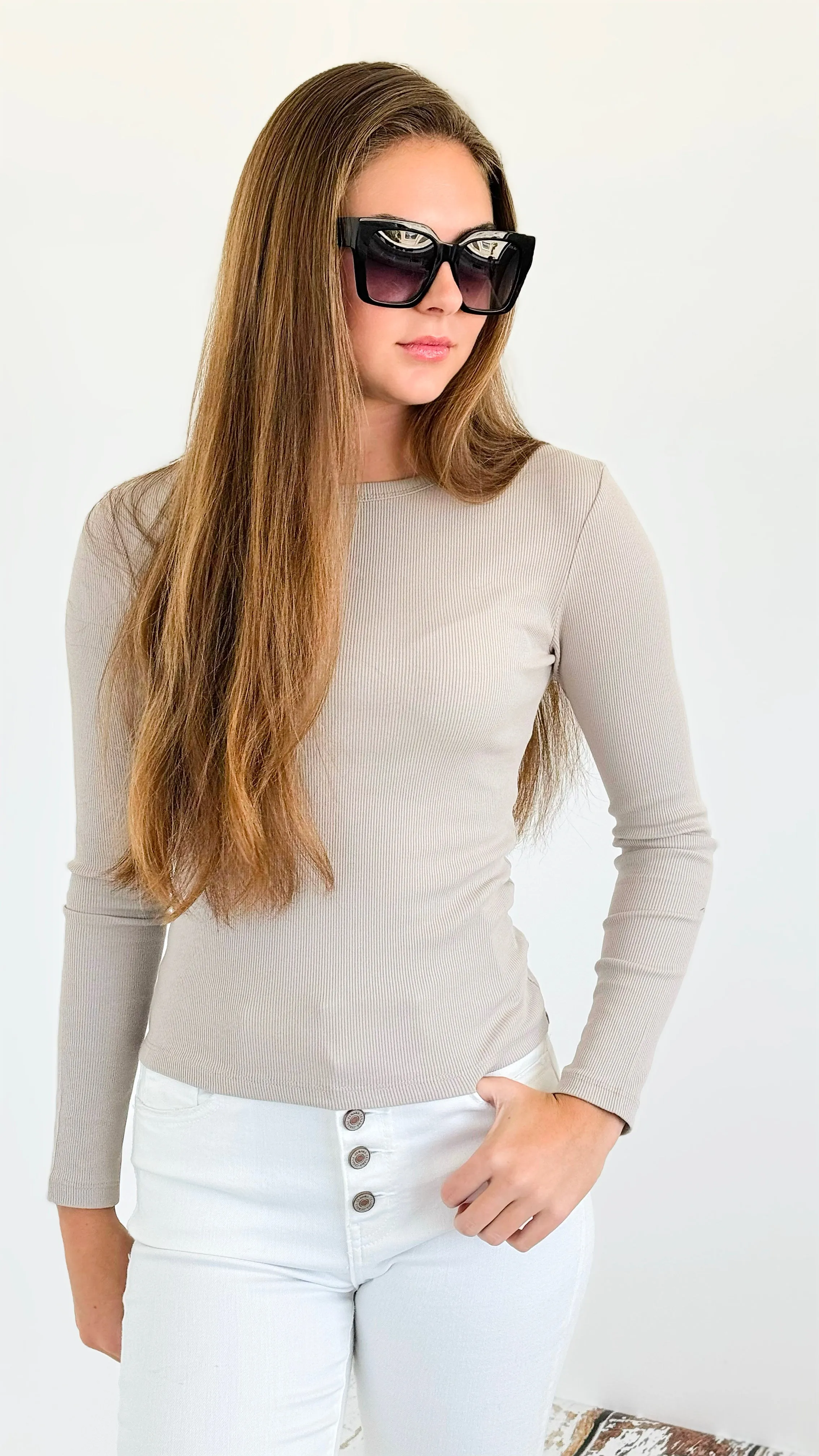 Classic Ribbed Knit Top - Taupe