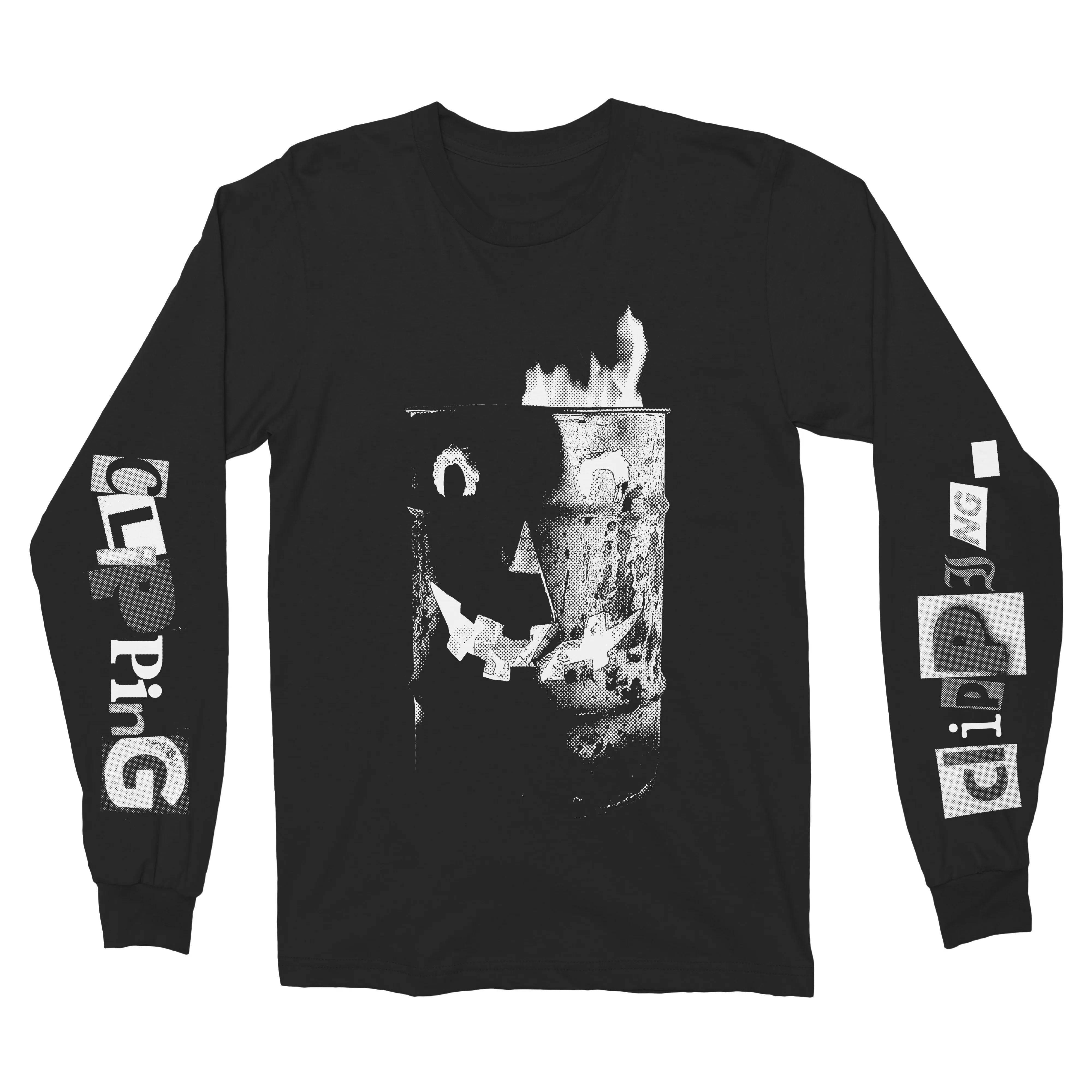 Clipping Trash Fire Long Sleeve Black w/White T-Shirt