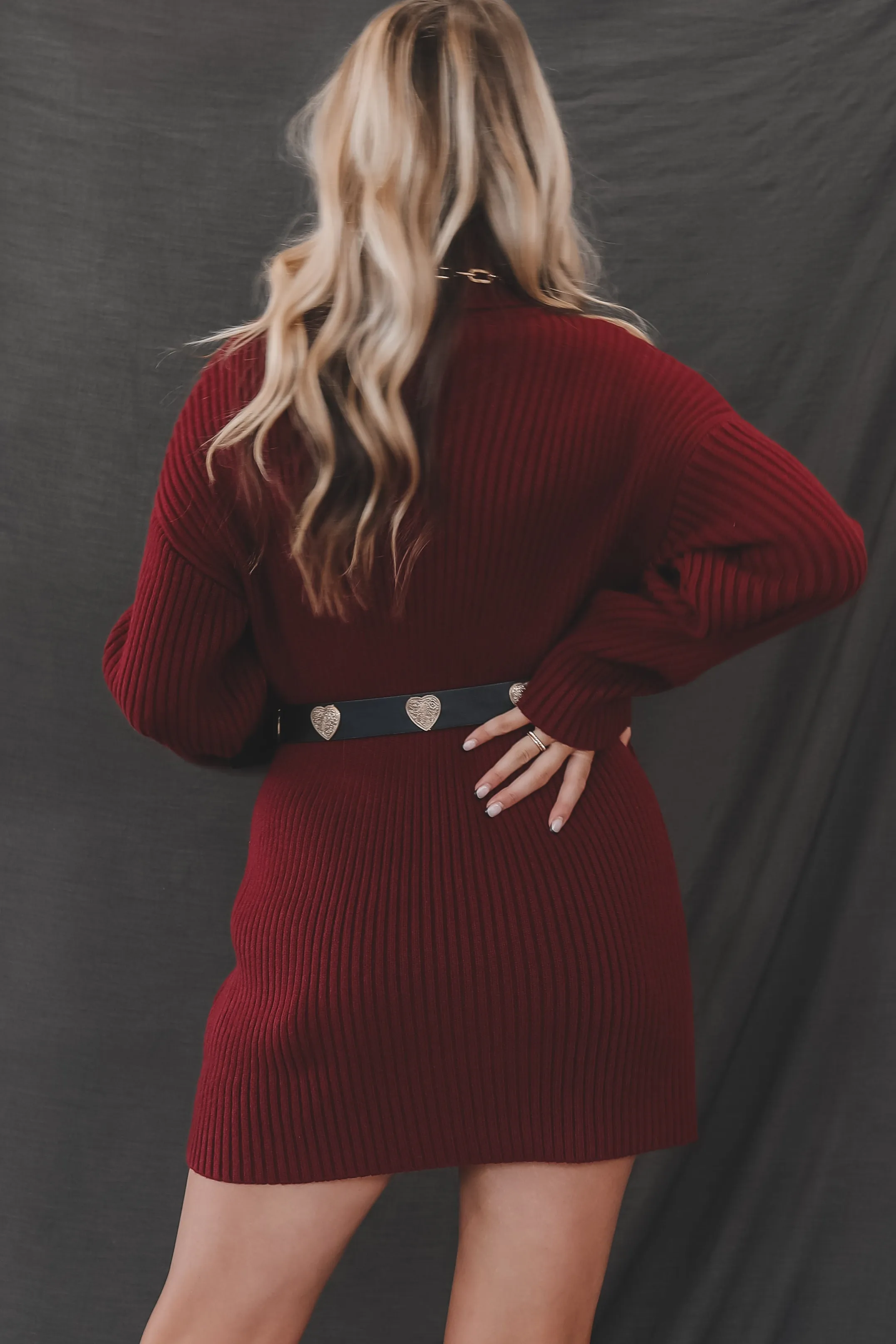 Cold And On Trend Burgundy Sweater Dress