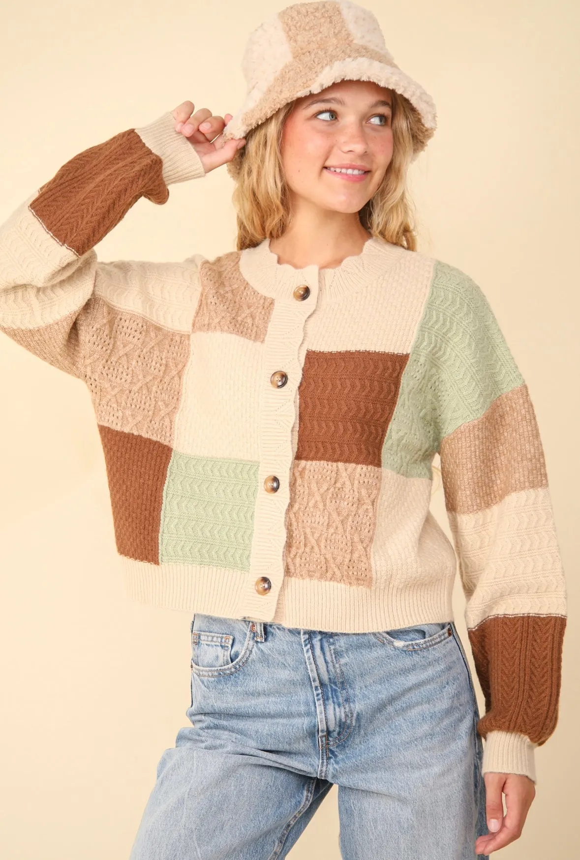 Color Block Button Down Textured Sweater Cardigan - 2 Colors!