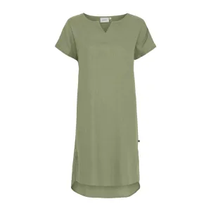 Columbine Cotton Linen Tunic Dress - Hedge Green