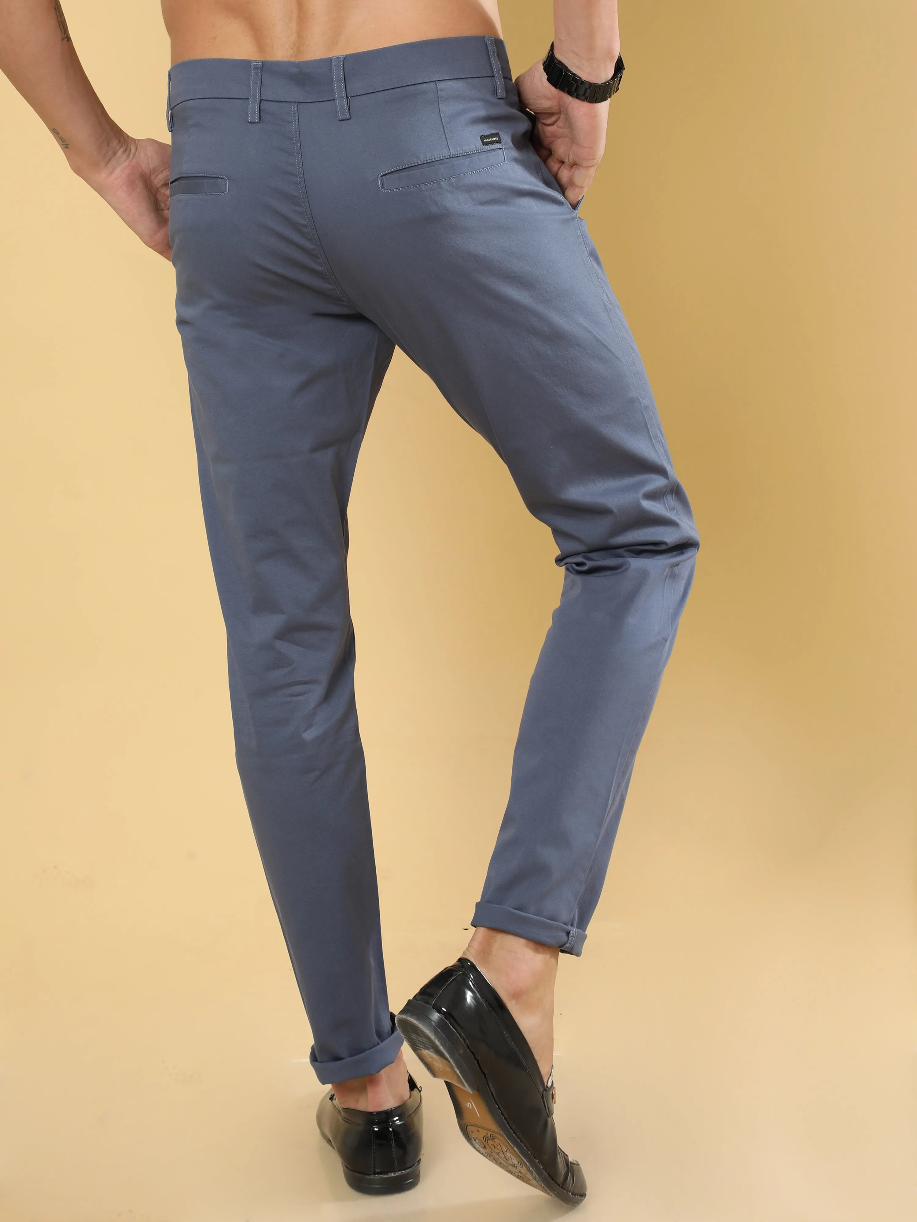 Cotton Dobby Mid Blue Lycra Chino