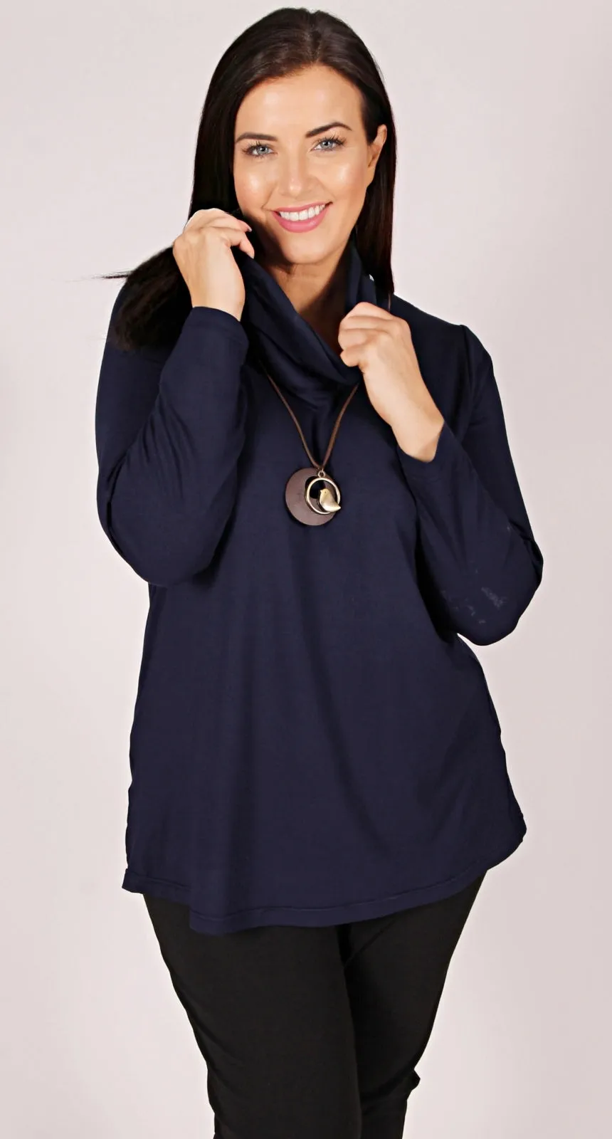 Cowl Neck Knit Top Navy