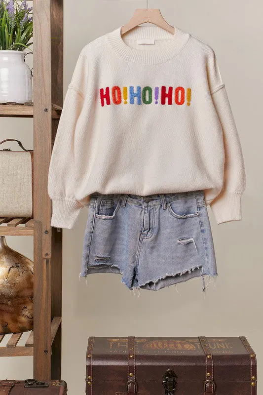 Cream Ho Ho Ho Merry Christmas Textured Letters Sweater