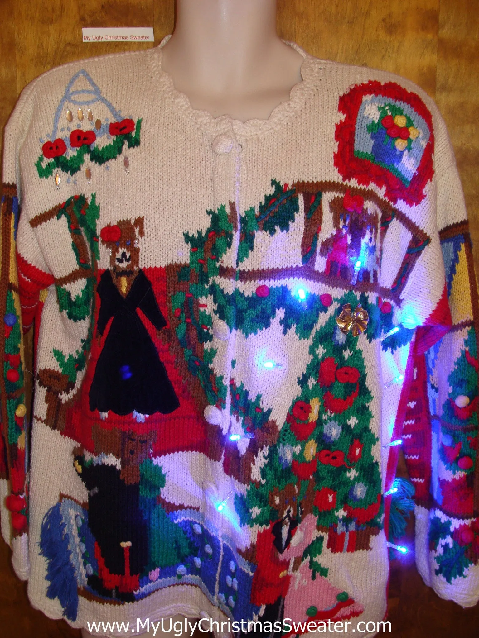 Dancing Bears 2sided 80s Light Up Ugly Xmas Sweater