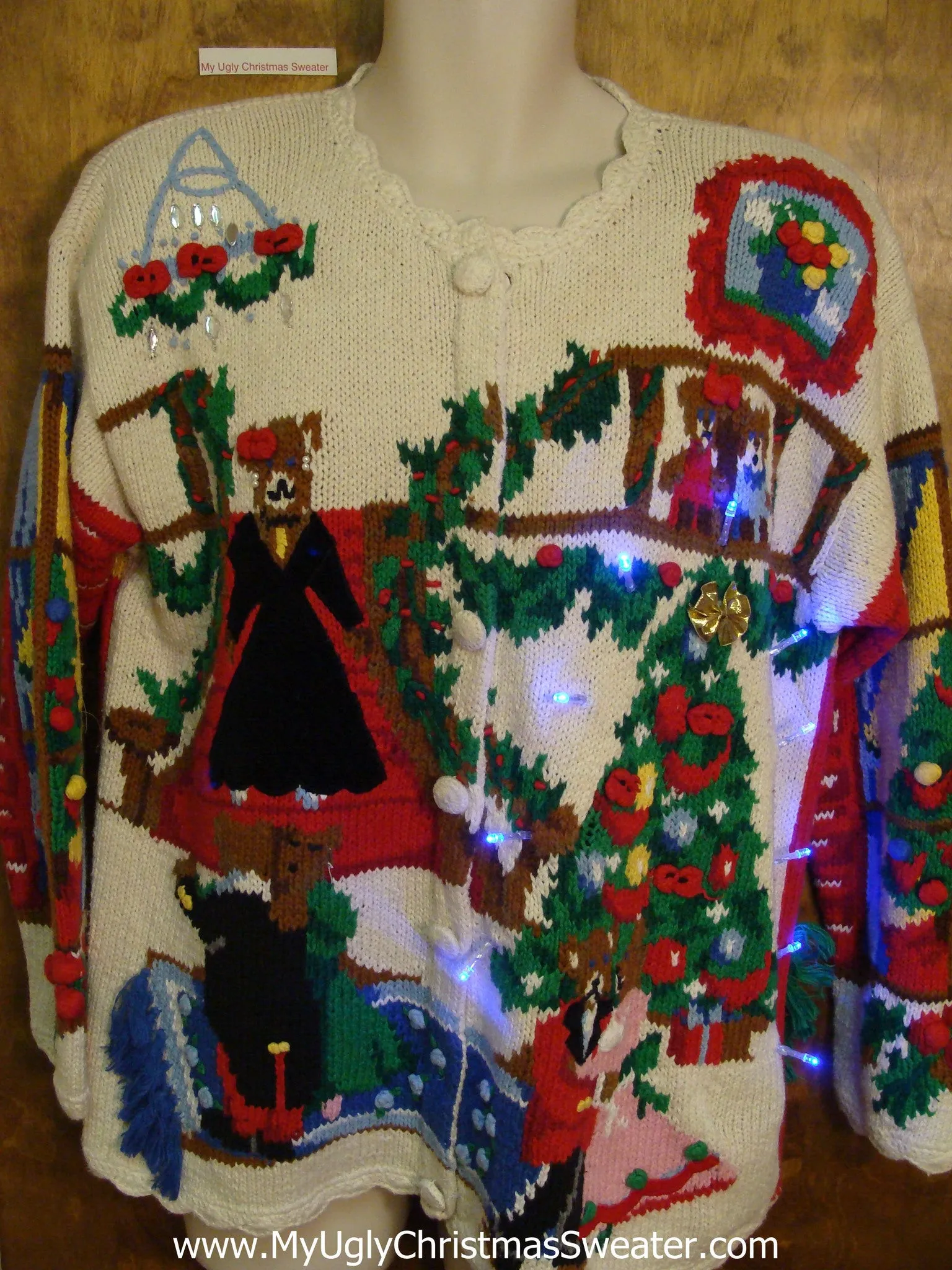 Dancing Bears 2sided 80s Light Up Ugly Xmas Sweater