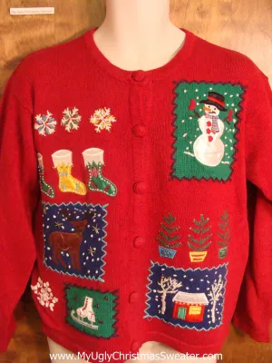 Dancing Snowman and Rudolph Festive Ugly Christmas Sweater