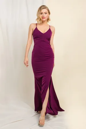 Dark Red Satin Long Slip Dress