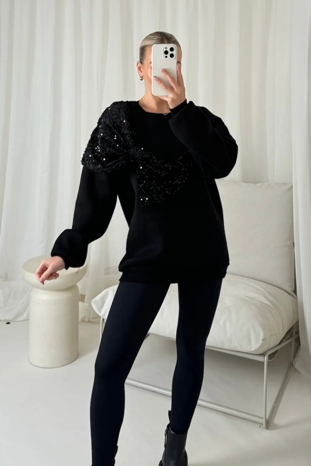 Darla black sequin bow sweater