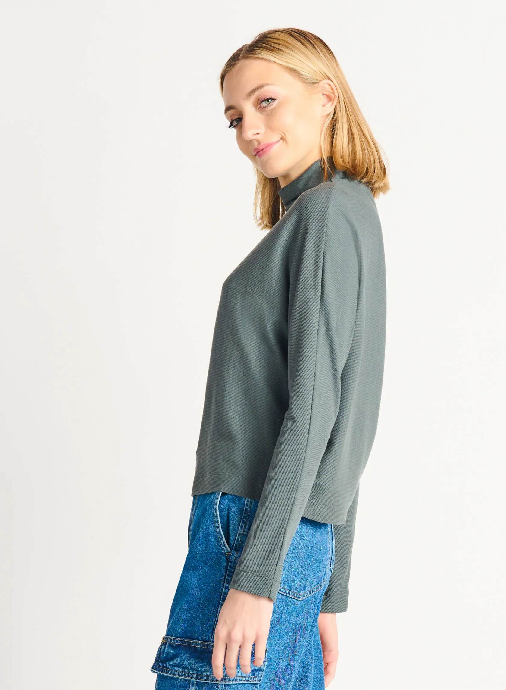 Dex Gabriella Ribbed Mock Neck Knit Top