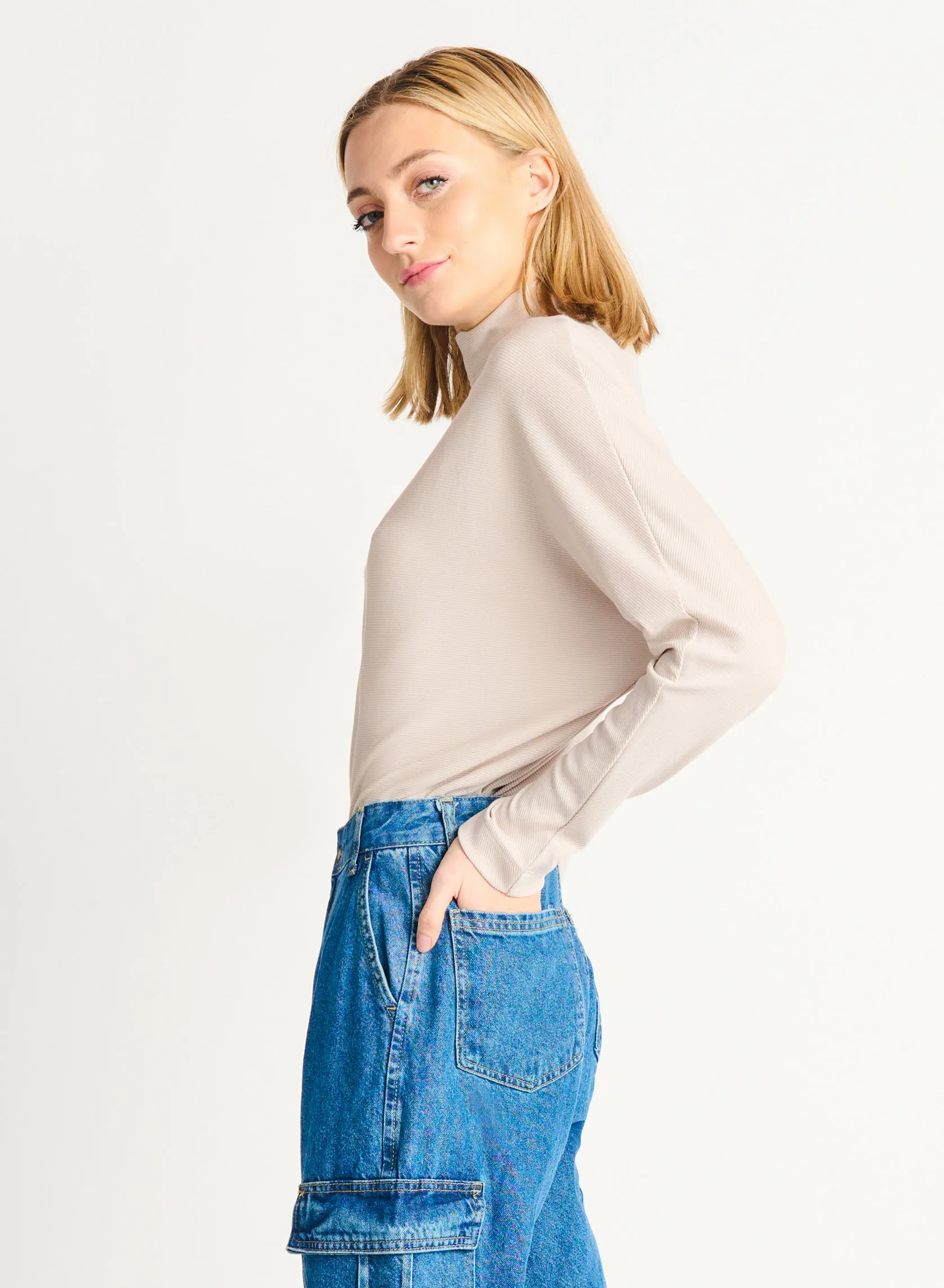 Dex Gabriella Ribbed Mock Neck Knit Top