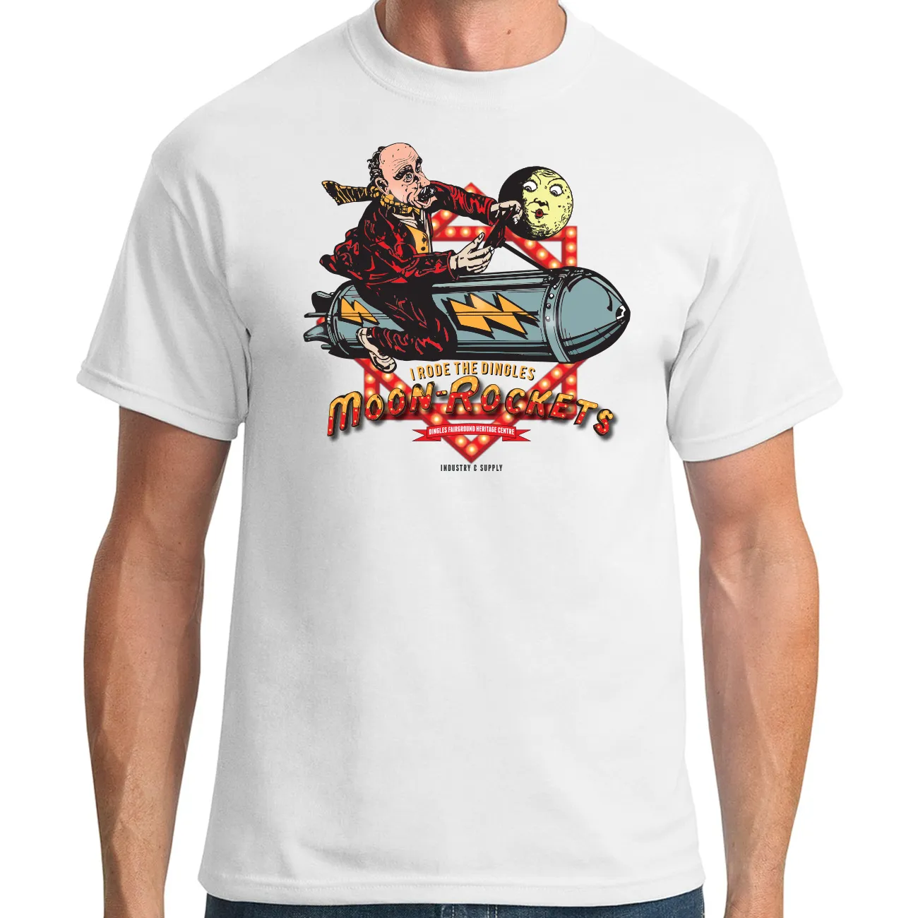 DINGLES FAIRGROUND MOON ROCKET T-SHIRT