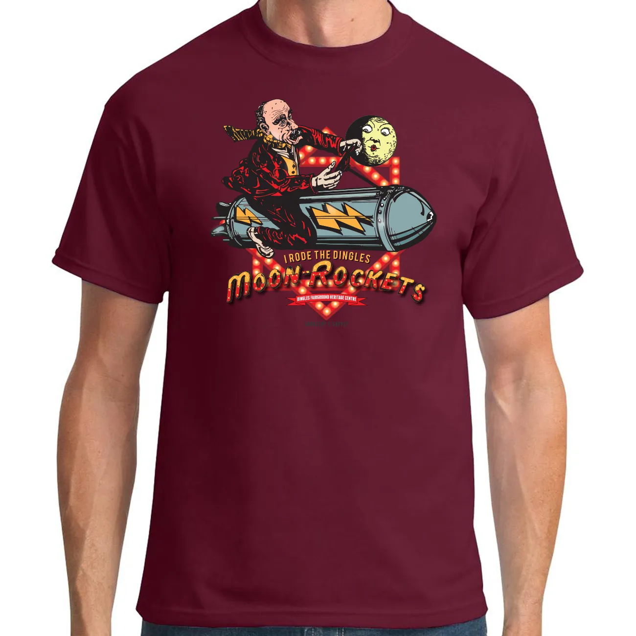 DINGLES FAIRGROUND MOON ROCKET T-SHIRT