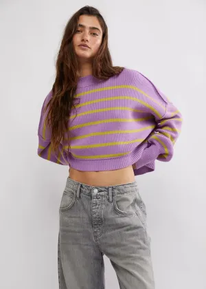 Easy Street Stripe Crop Pullover - Iris Orchid Combo