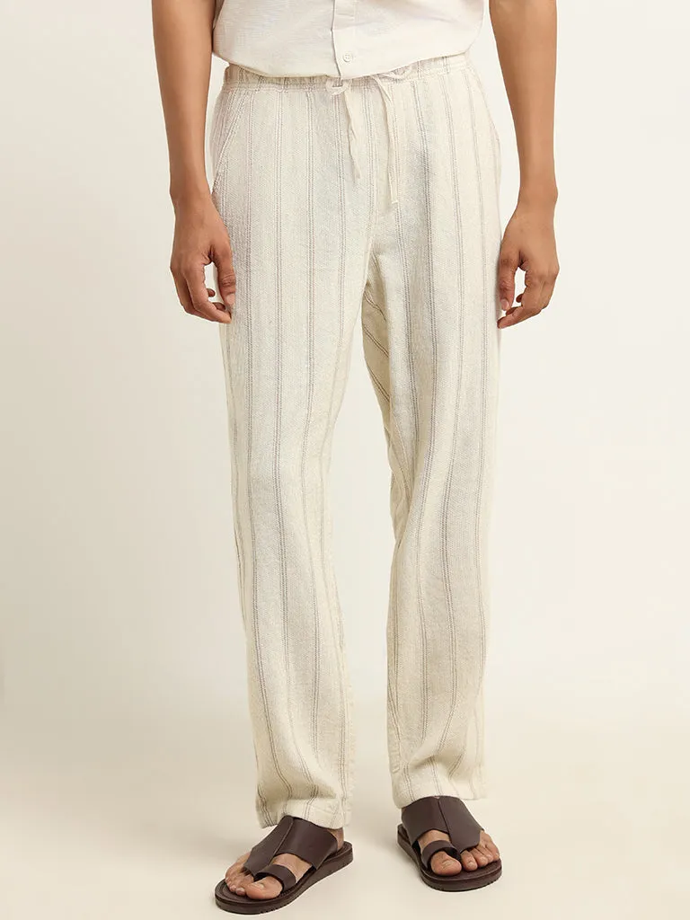 ETA Cream Striped Cotton Resort Fit Chinos