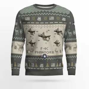 F-4C Phantom II F4C USAF Aircraft Ugly Sweater Christmas, Ugly Sweater Shirt for Men Dad Veteran