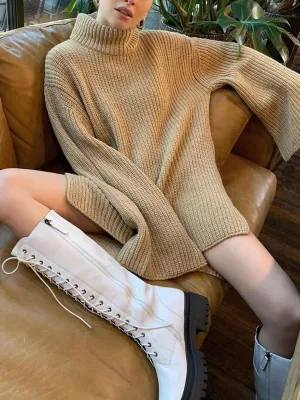 Fashion Loose Casual Knitted Turtleneck Sweater Dress