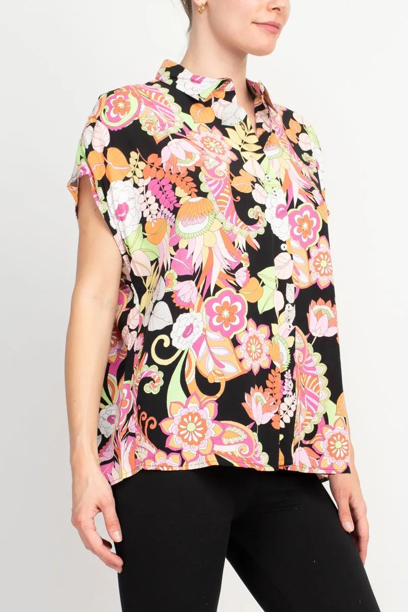 Floral & Ivy Floral Top - Versatile Black Red Yellow Mixed Jersey Knit Top