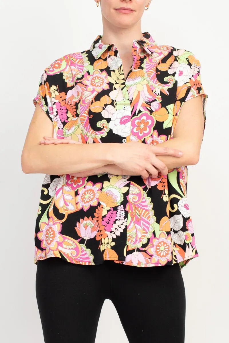 Floral & Ivy Floral Top - Versatile Black Red Yellow Mixed Jersey Knit Top