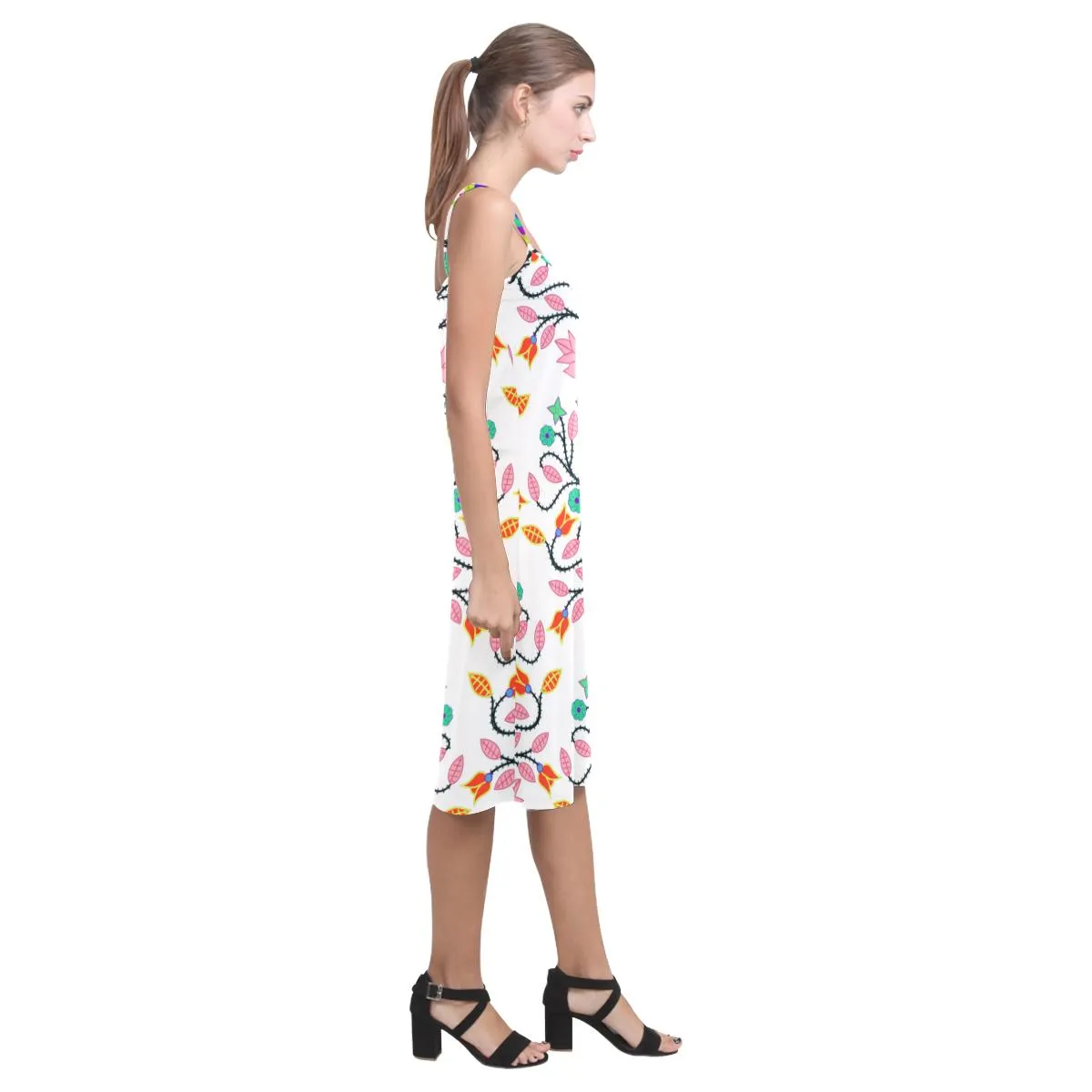 Floral Beadwork Four Clans White Alcestis Slip Dress