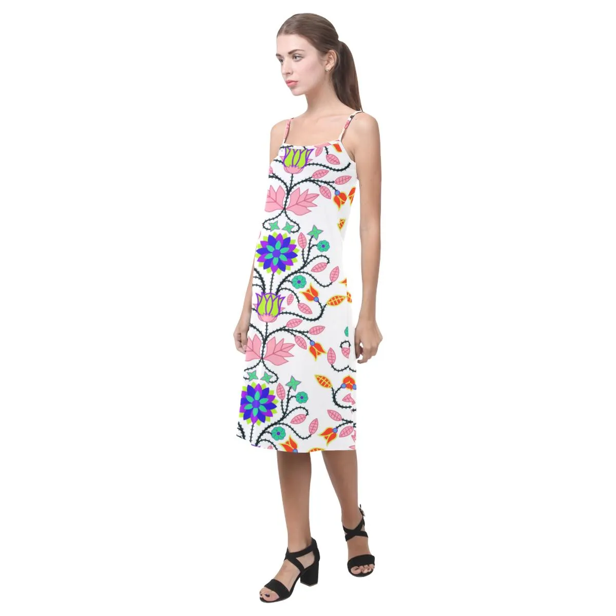 Floral Beadwork Four Clans White Alcestis Slip Dress