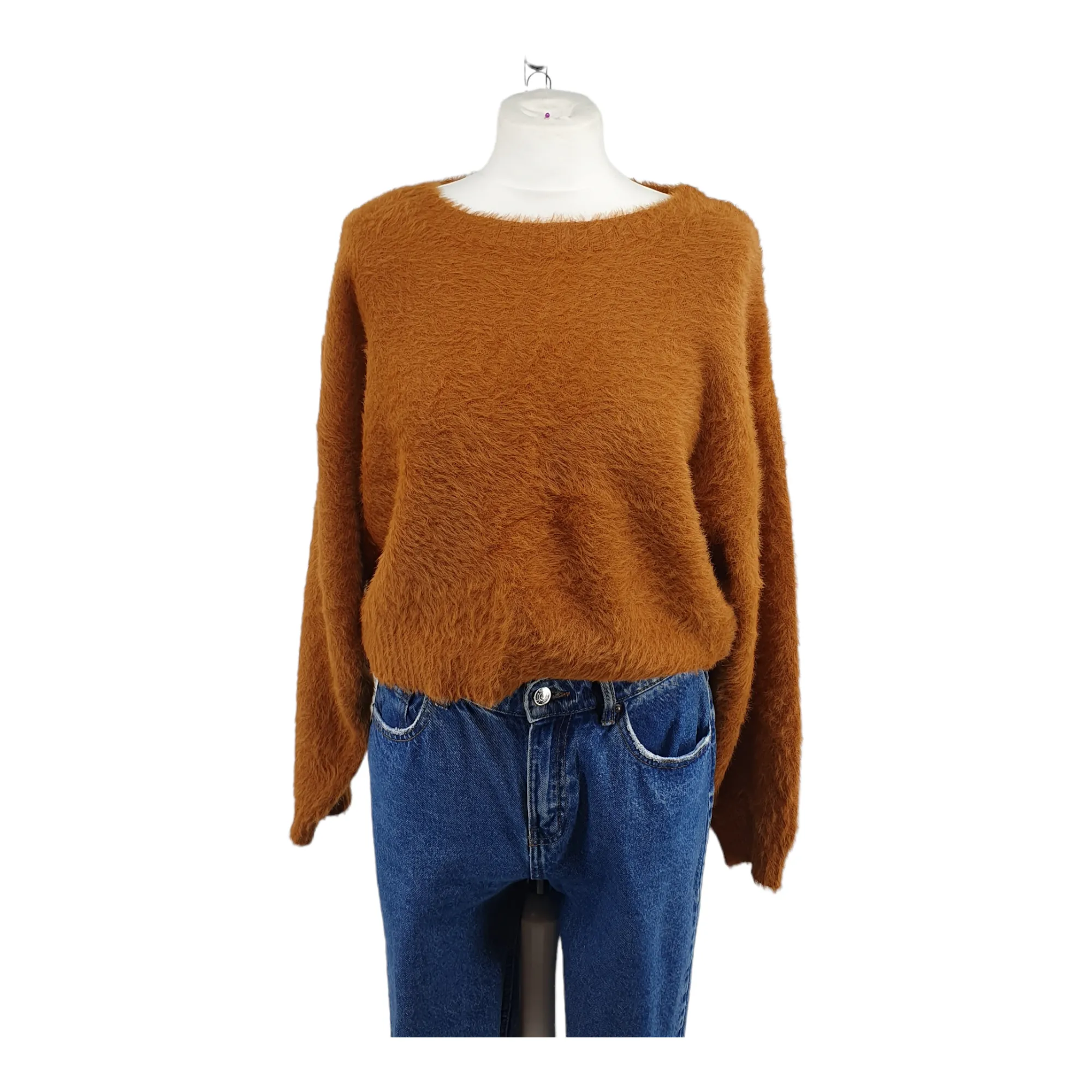 Fluffy Brown Baloon sleeve  Cropped Knit - New Look - 44" Medium