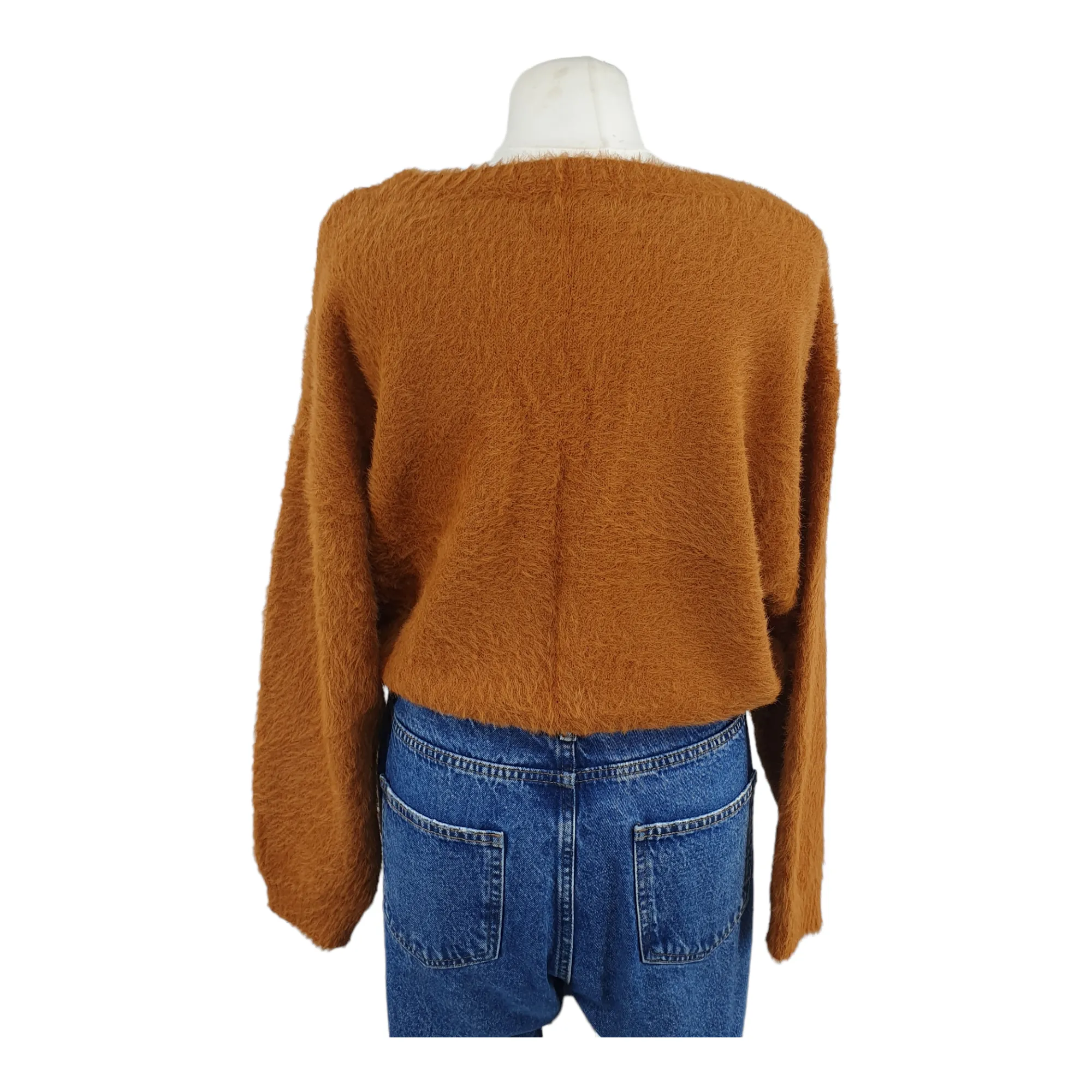 Fluffy Brown Baloon sleeve  Cropped Knit - New Look - 44" Medium