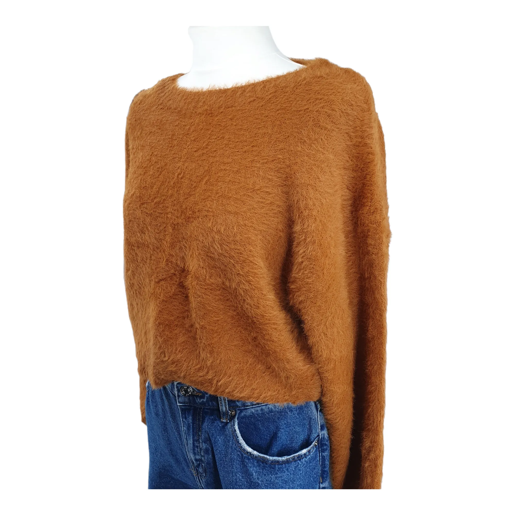 Fluffy Brown Baloon sleeve  Cropped Knit - New Look - 44" Medium