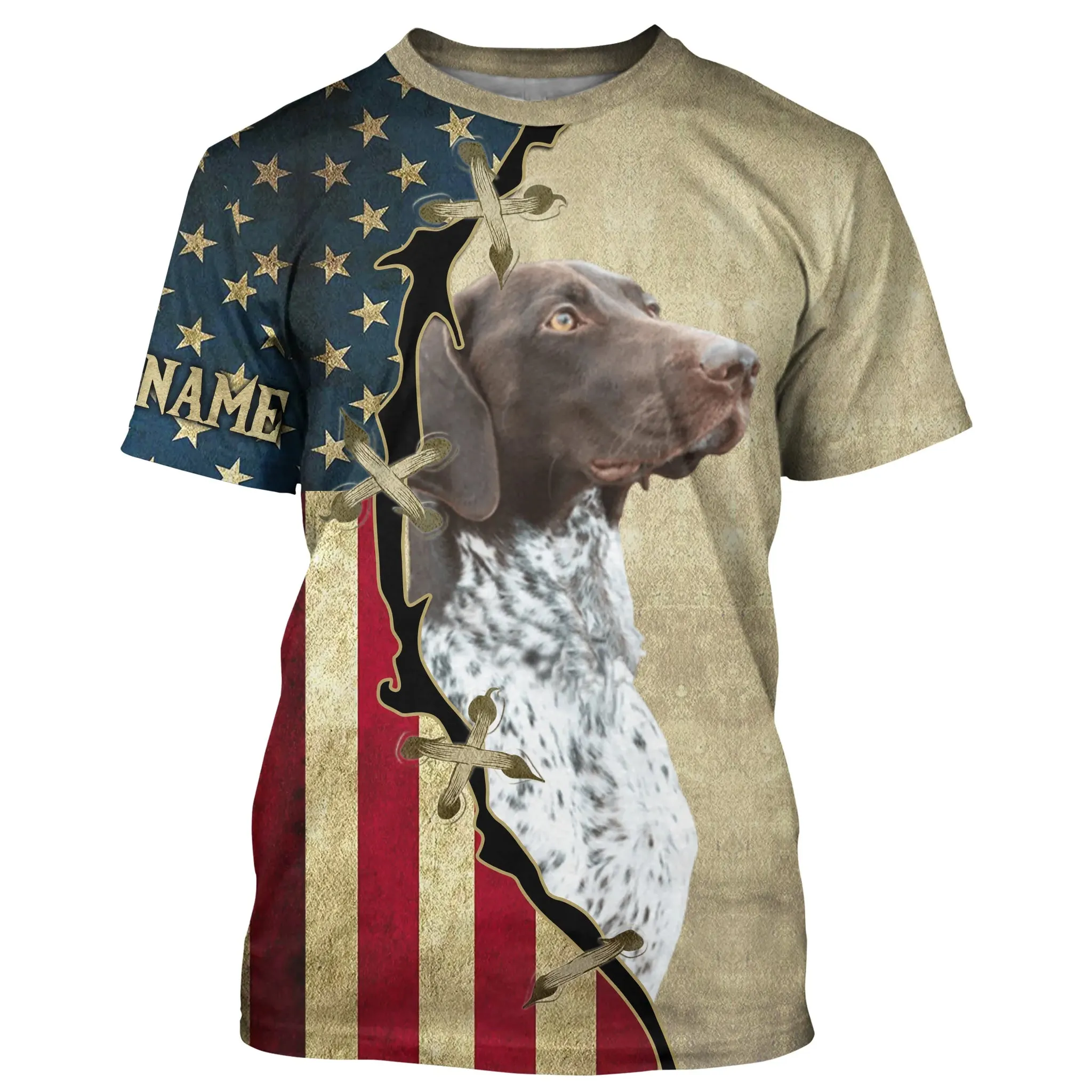 German Shorthaired Pointer American Flag 3D Long Sleeve Shirt, Custom Dog Lover Christmas Shirt