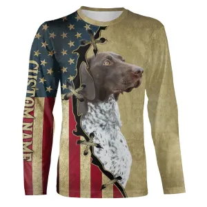 German Shorthaired Pointer American Flag 3D Long Sleeve Shirt, Custom Dog Lover Christmas Shirt