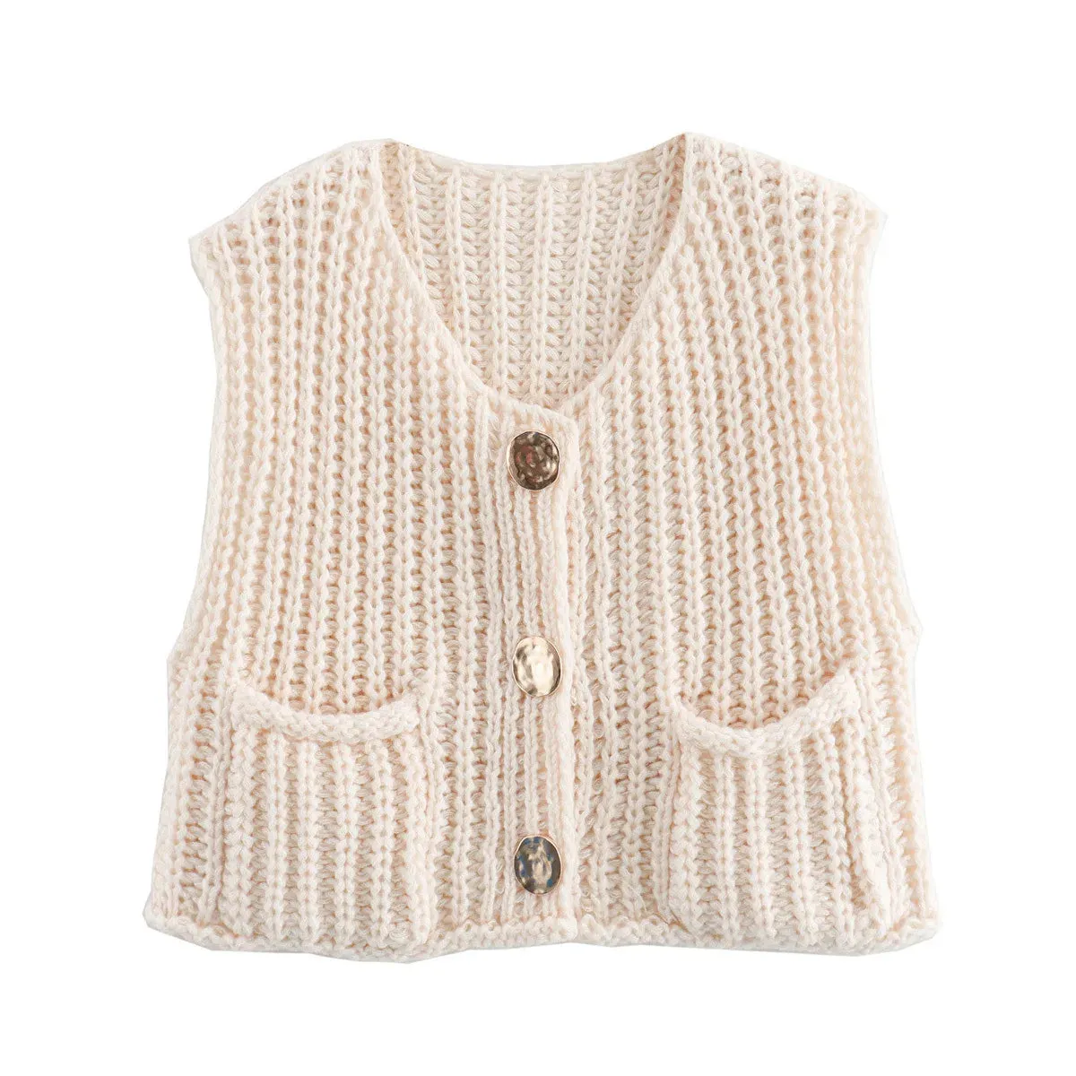 Girlary Korean Fashion Crop Sweater Women Vest Solid Loose Casual Sweater Vest Cable Knit Sweater Vest For Women Luxury Designer Tops